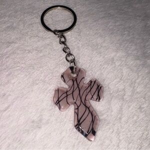 Pink Marble Cross Keychain